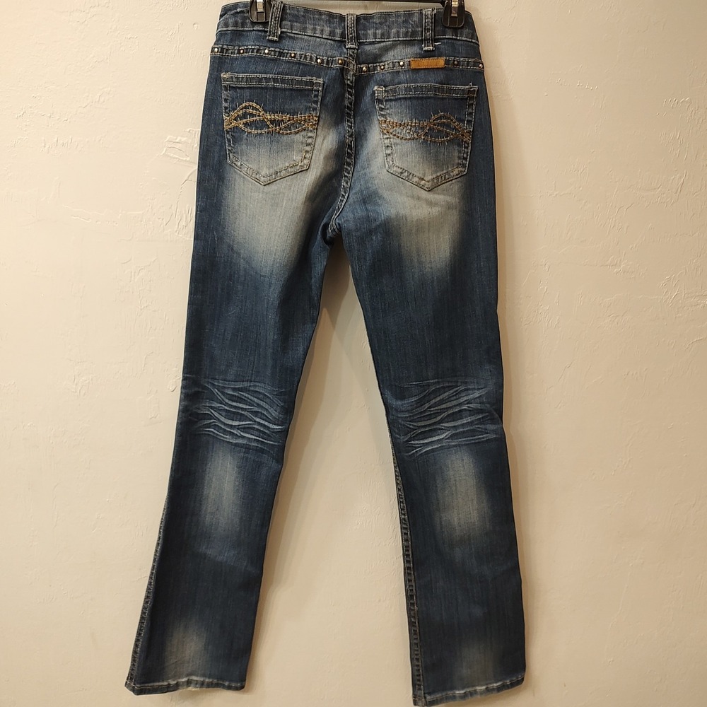 Cowgirl Tuff Co Jeans Womens 32x36 Dark Wash Bootcut Barbed Wire Western Rodeo